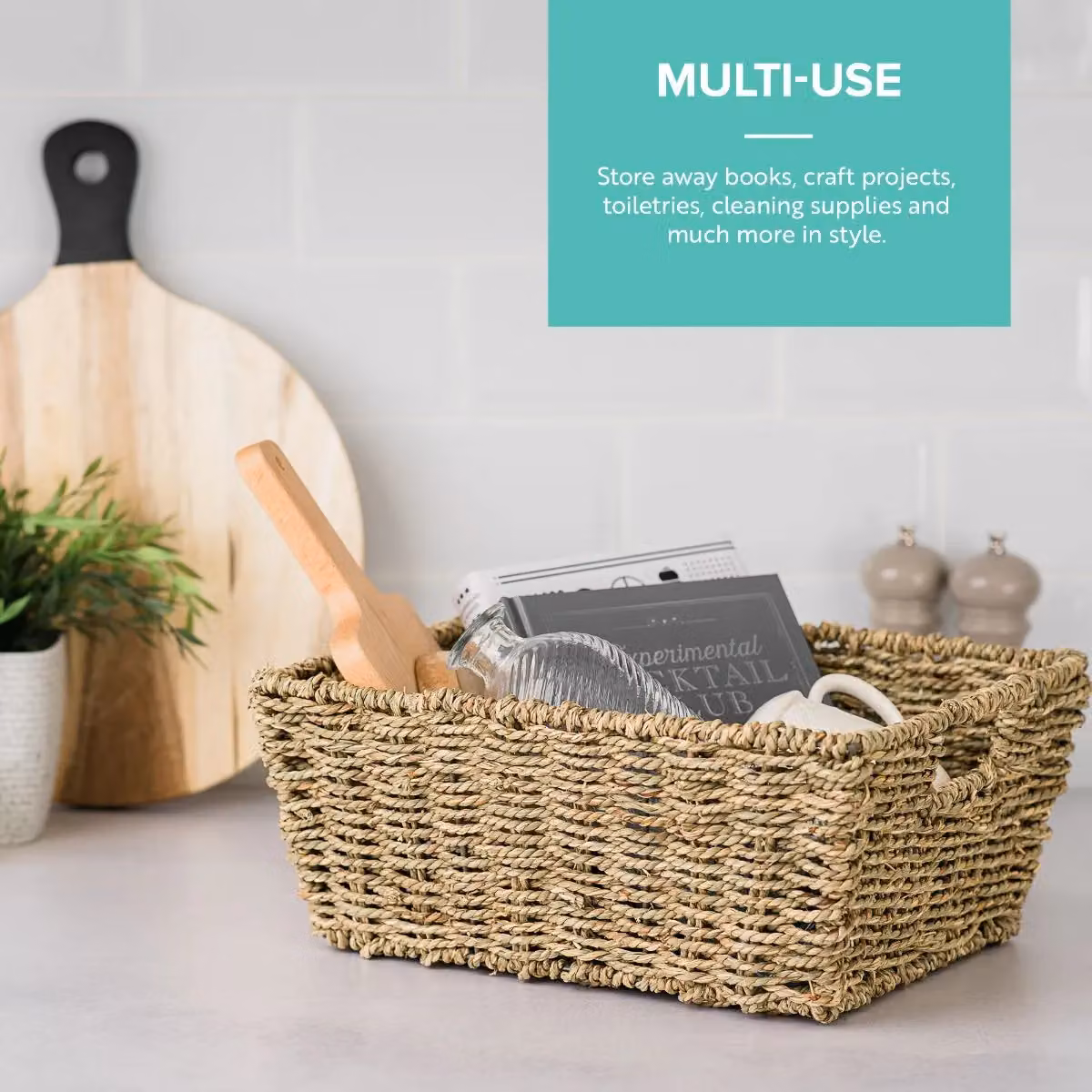 LIVIVO Set of 4 Seagrass Storage Baskets in Brown and Beige, W/D/H: 35.5 x 27.0 x 15.0 cm – 3