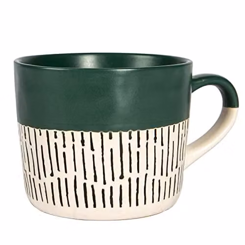 Nicola Spring Ceramic Dipped Dash Stoneware Coffee Mug, Green, 475ml