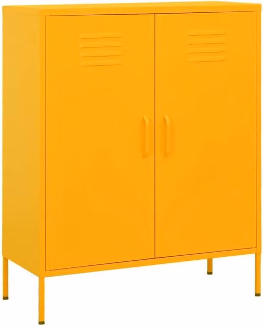 Berkfield Home Steel Storage Cabinet in Mustard Yellow, W/D/H: 80 x 35 x 101.5 cm