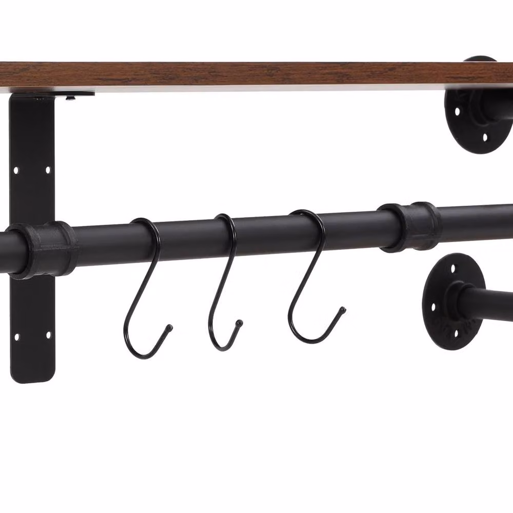 VOGREX Industrial Wood and Black Iron Wall Coat Rack for Hallway, Bedroom or Kitchen, W: 104 cm, D: 25 cm – 2