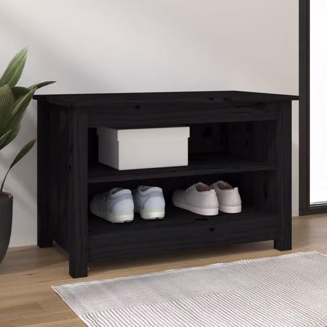 Berkfield Home Black Rustic Solid Pine Shoe Bench W/D/H: 70 x 38 x 45.5 cm – 1