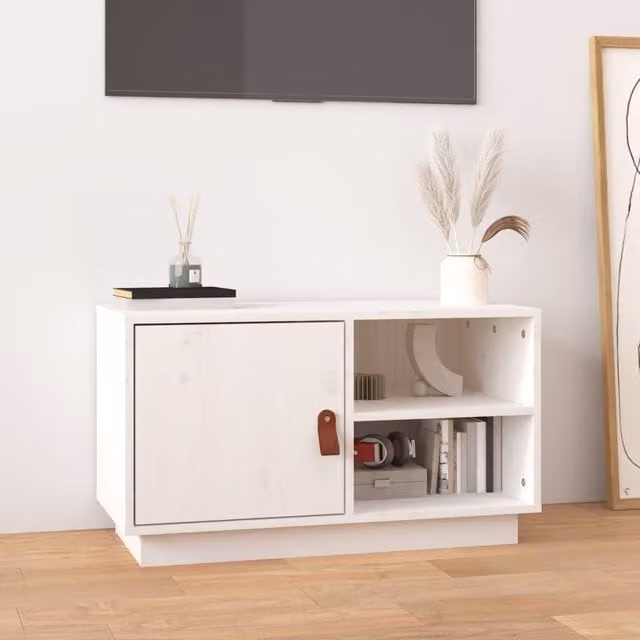 Berkfield Home White Rustic Solid Wood Pine TV Cabinet W: 70 cm, D: 34 cm, H: 40 cm