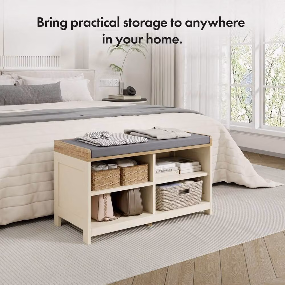 Havendro Cream Shoe Storage Bench with Seat and 4 Shelves – 2