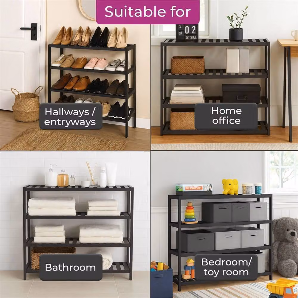Ventryn Black 4 Tier Metal Freestanding Stackable Shoe Rack W/D/H: 50 x 50 x 42 cm – 3