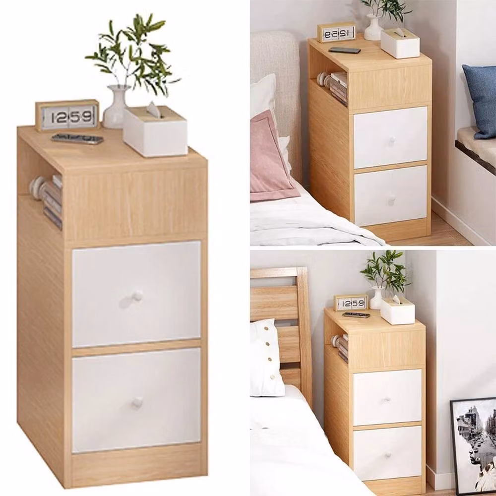 KORVIXA 2 Drawer Bedroom Bedside Cabinet in Natural Wood, W/D/H: 100 x 100 x 100 cm – 3