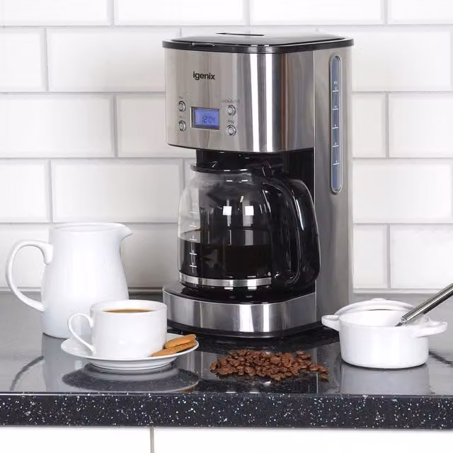 Igenix Digital Filter Coffee Maker with 12 Cup Glass Carafe in Silver