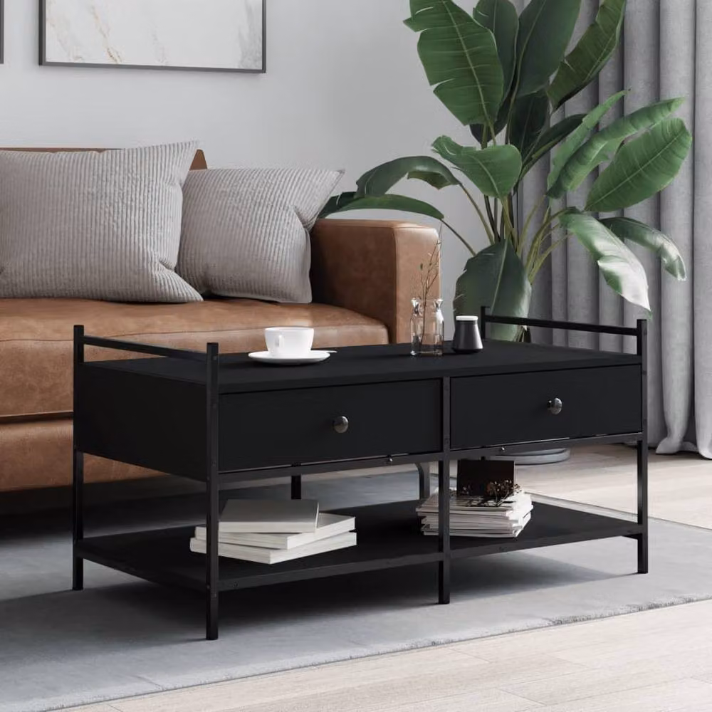 Berkfield Home Decorative Black Rectangular Coffee Table, W: 99 cm, D: 50 cm, H: 50 cm – 2