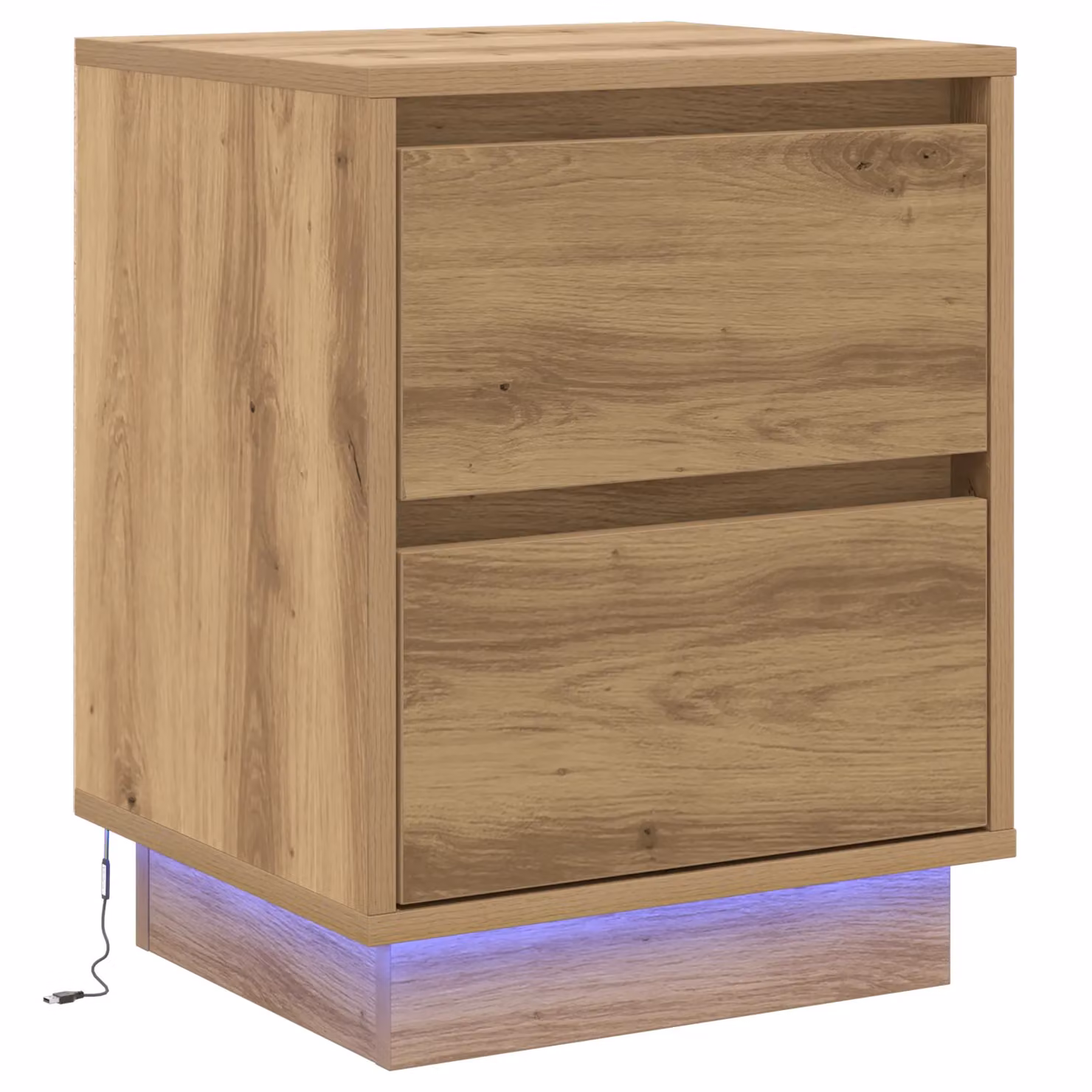 Berkfield Home Bedside Cabinet in Artisan Oak with Integrated LED Lights and Soft Close Drawers, W/D/H: 39 x 34.5 x 50 cm – 2