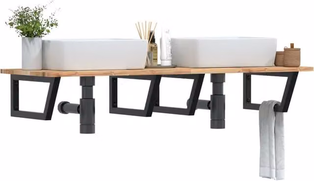 Berkfield Home Wall Mounted Basin Shelf in Brown Acacia Wood and Steel
