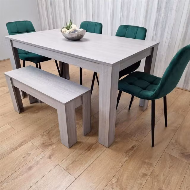 Kosy Koala Modern Rectangular Dining Set with Table, Bench and Chairs in Grey and Green
