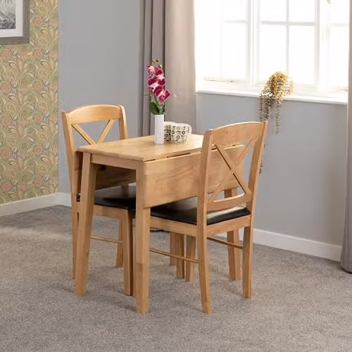 Seconique Mason Double Drop Leaf Dining Set with 2 Chairs in Brown Oak Varnish – 2