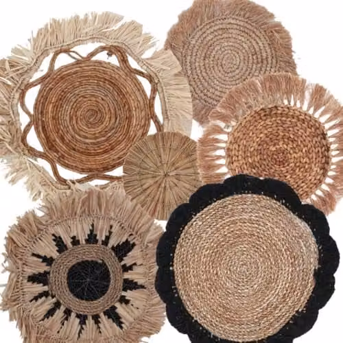 Ancient Wisdom Kribo Collection Set of Six Multicolour Rattan Boho Geometric Round Wall Art – 1