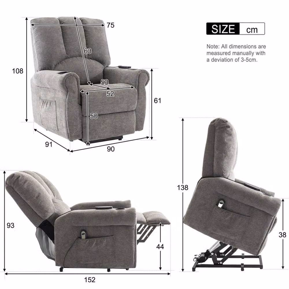 FORGEVIO Electric Riser Recliner Chair in Grey Fabric with Power Lift Assist and Massage Function – 2