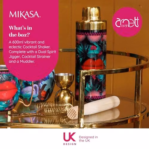 Mikasa Sarah Arnett 4 Piece Cocktail Shaker Set in Black, Gold and Multicolour, featuring a 600ml Stainless Steel Shaker – 2