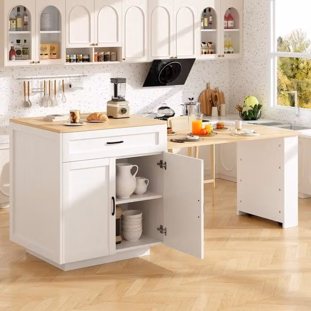 Aosom UK Extendable Bar Table with 2 Compartments and Side Spice Rack in White, W/D/H: 133-202 x 70 x 93.5 cm