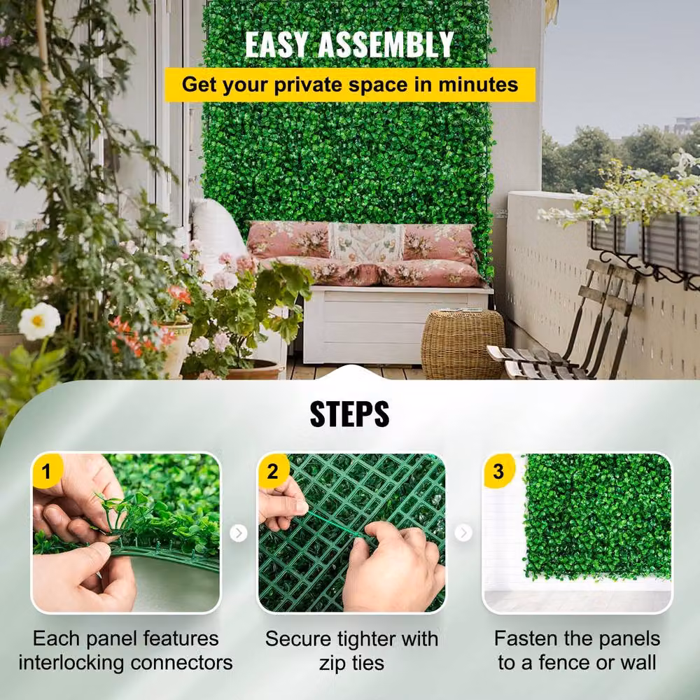 VEVOR Lush Artificial Boxwood Panel Green Grass Wall W/D/H: 25.4 x 25.4 x 2.54 cm – 5