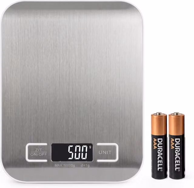 Keplin Digital Kitchen Scale in Silver Stainless Steel with Digital Display
