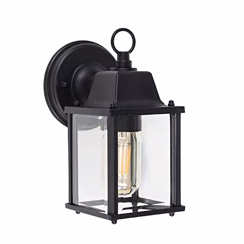 ValueLights MiniSun Modern Black Metal and Glass Outdoor Wall Lantern – 1
