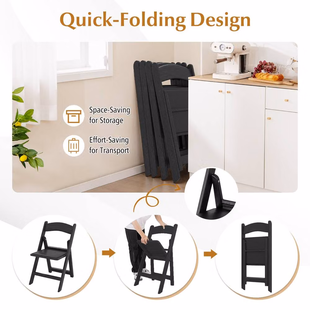 Gymax 4 Pack Black Resin Folding Patio Chairs with Padded Seats – 4