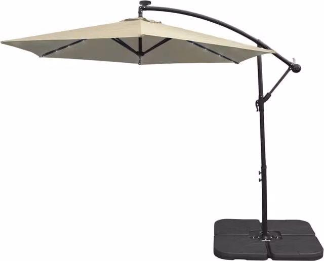Monster Shop 3m LED Cantilever Parasol with Plain Base in Cream