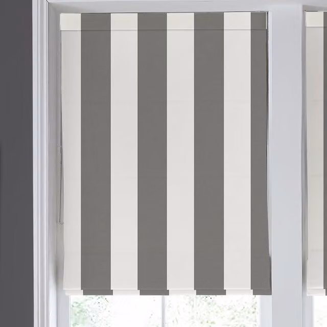 Laura Ashley Lille Striped Blackout Made to Measure Roman Blind in Grey Steel