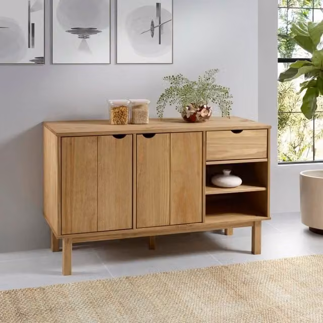 Berkfield Home OTTA Sideboard in Brown Solid Pine Wood, W/D/H: 114 x 43 x 73.5 cm