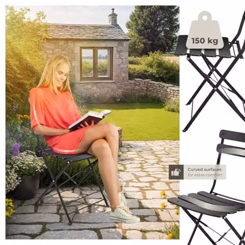 tectake Bistro Set with 1 Garden Table and 2 Chairs in Black Metal – 6