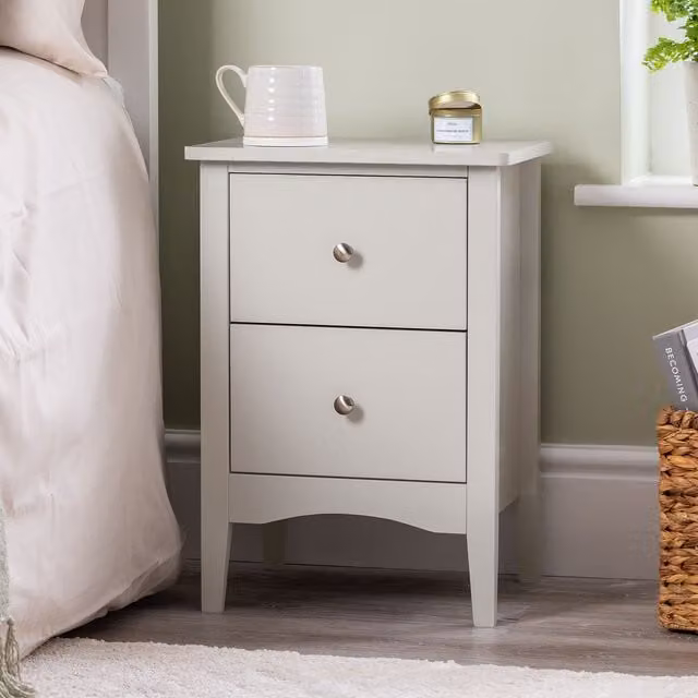 Christow Slim Bedside Table with 2 Drawers in Natural White and Beige, H: 57 cm, W: 30 cm, D: 40 cm