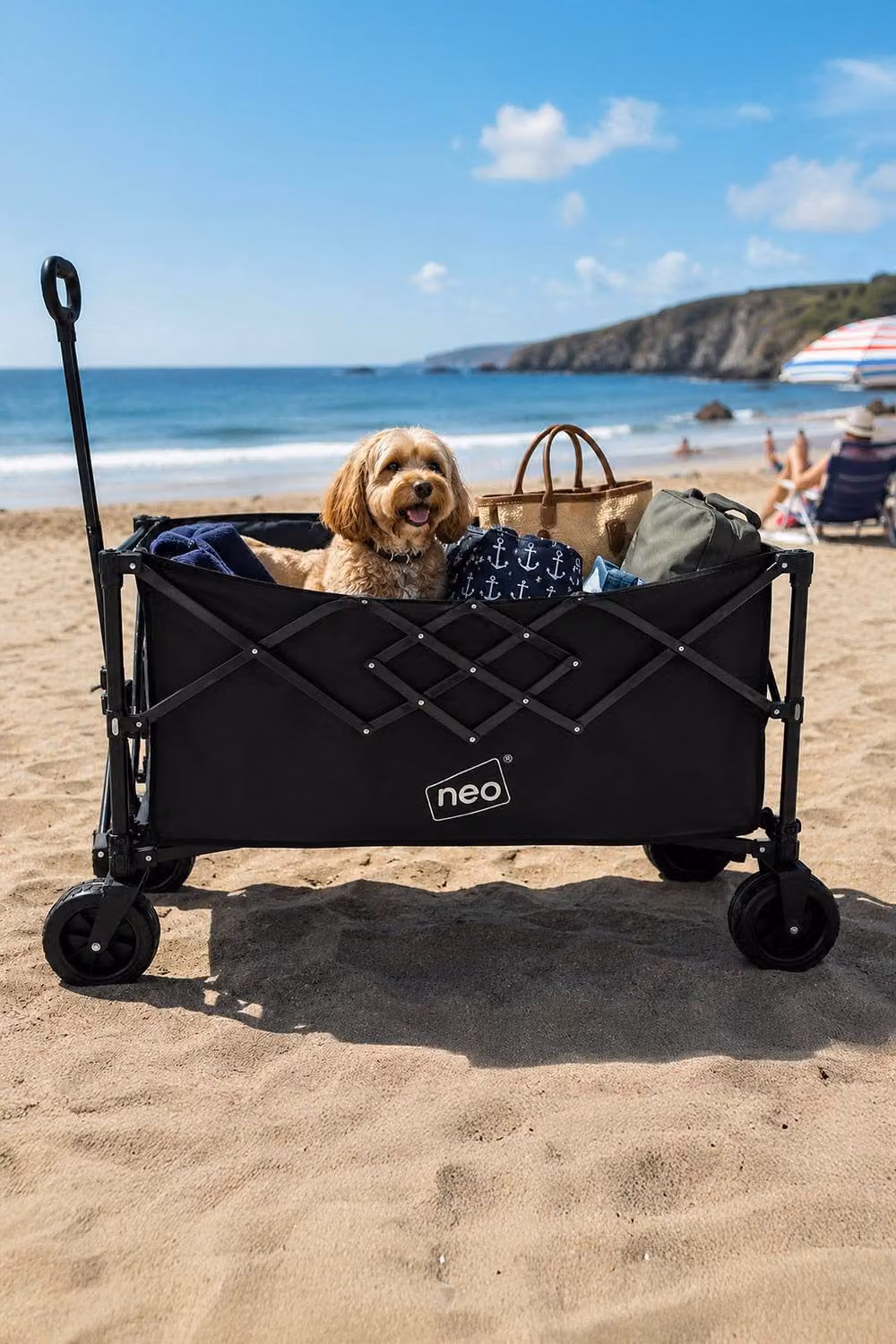 Neo XL Heavy Duty Folding Wagon Cart with Adjustable Handle, 300L, Black – 2