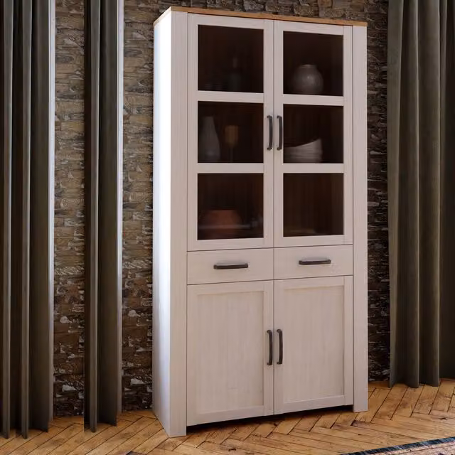 Furniture To Go Bohol Display Cabinet in White with Glass Doors and Internal Shelves