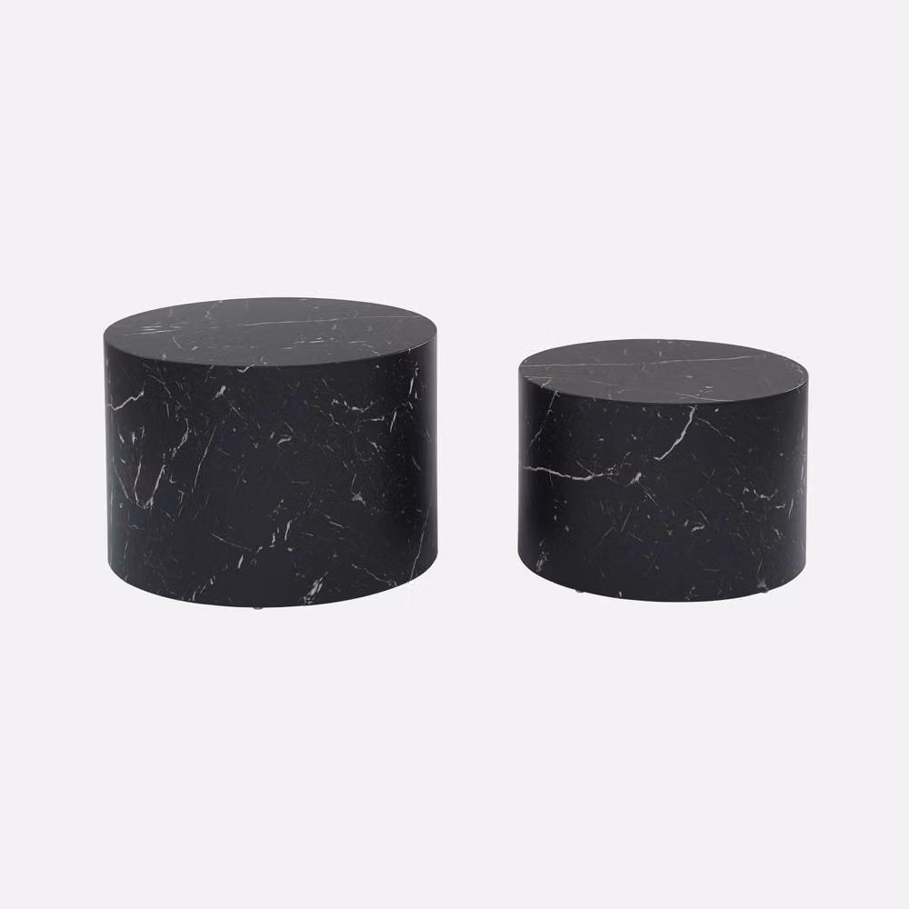 sweeek Pair of Round Black Marble-effect Nesting Coffee Tables – 2