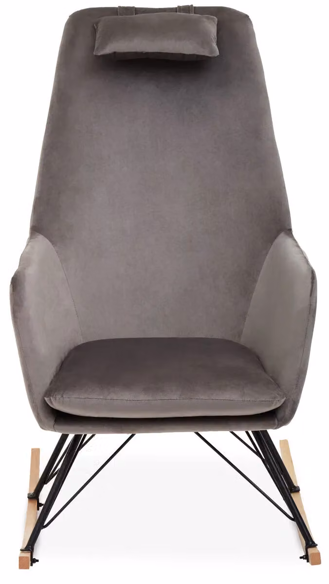 Orsina Grey Velvet Rocking Chair with Armrests and Mixed Wood and Metal Frame, H 108 x W 62 x D 62 cm – 5