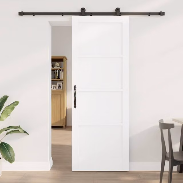 Berkfield Home Modern White Lacquered Solid Wood Sliding Door with Hardware Set W: 78 cm, H: 211 cm – 1