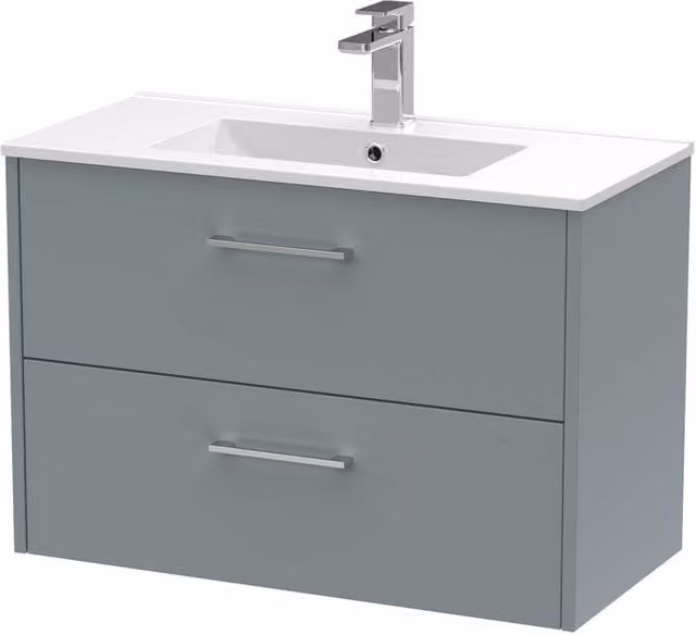 Balterley Winshill Contemporary 2 Drawer Wall Hung Vanity Basin Unit, Grey, Width: 80 cm – 1