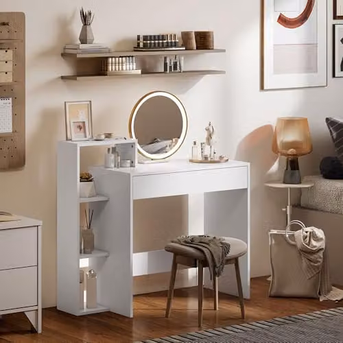 HOMCOM Modern White Computer Desk with Storage, W: 100 cm, D: 40 cm, H: 90 cm – 4