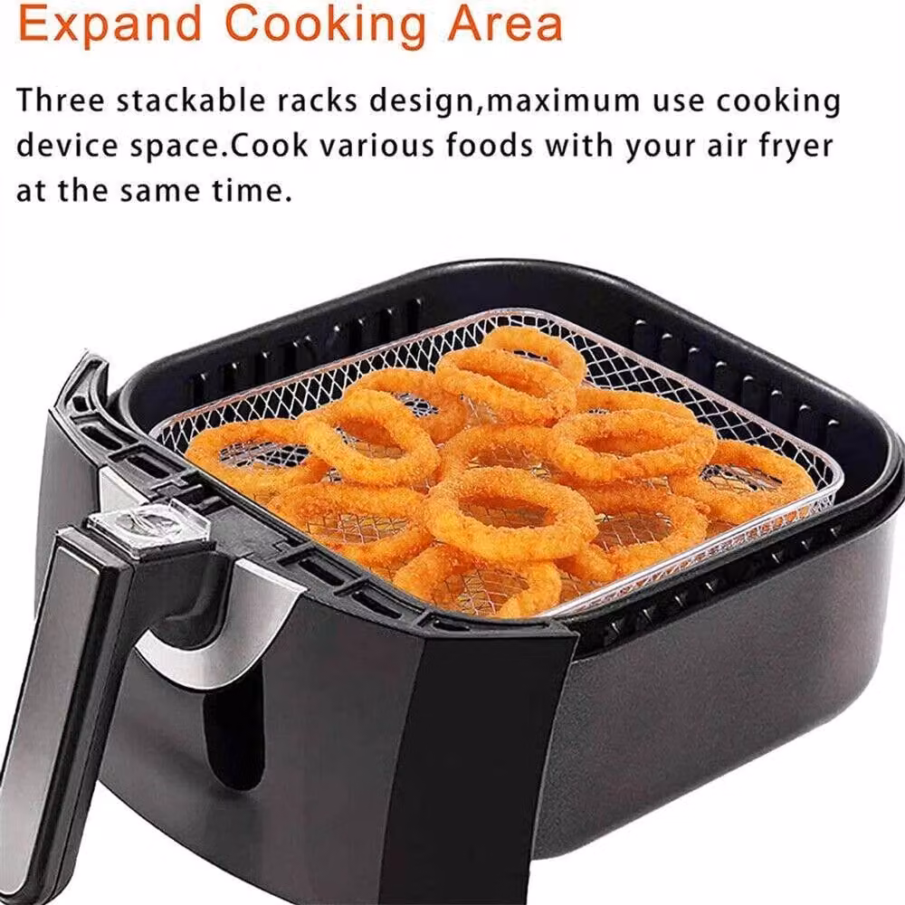 NESTLUNE Square Stackable Stainless Steel Air Fryer and Dehydrator Racks, Silver, W: 100 cm x D: 100 cm – 2