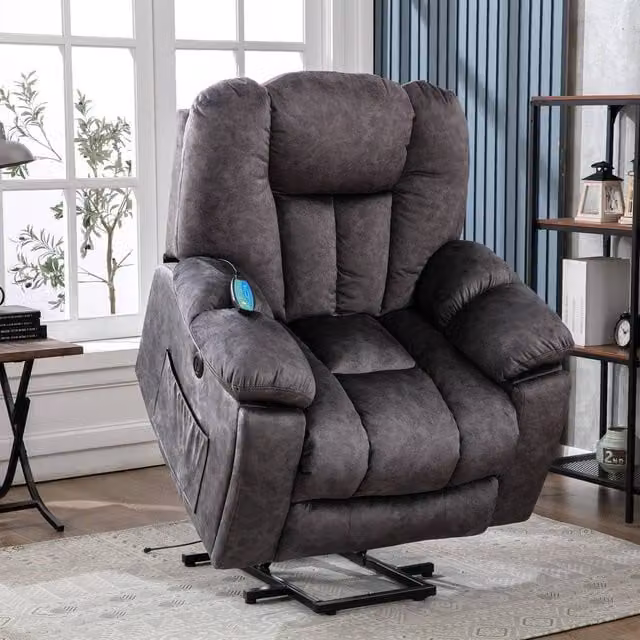 Matteo Electric Power Lift Massage Recliner Chair with Heat in Grey Fabric