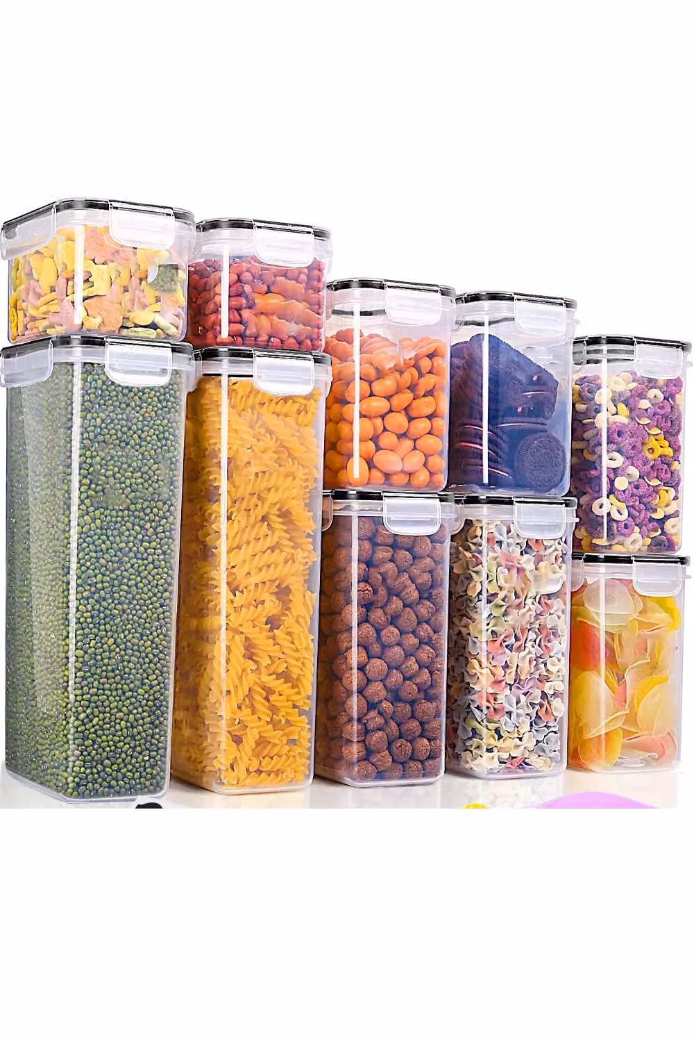Living and Home 8 Piece Airtight Food Storage Container Set with Lids, Clear Stackable Cereal and Grain Organiser Boxes – 2
