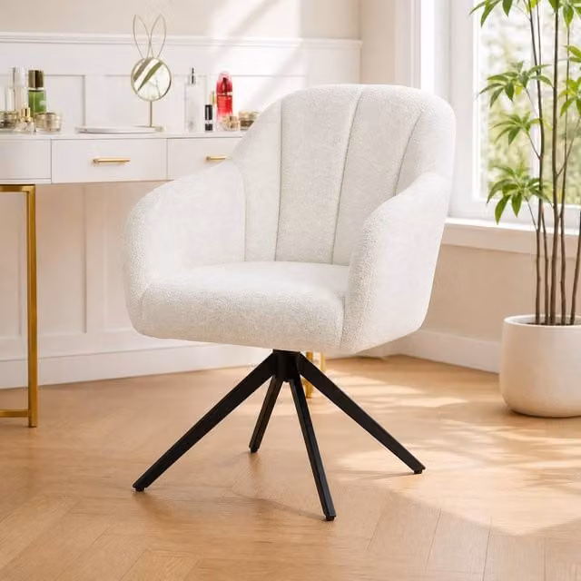 STILVORA White Bouclé Swivel Armchair with Metal Frame and Armrests – 1