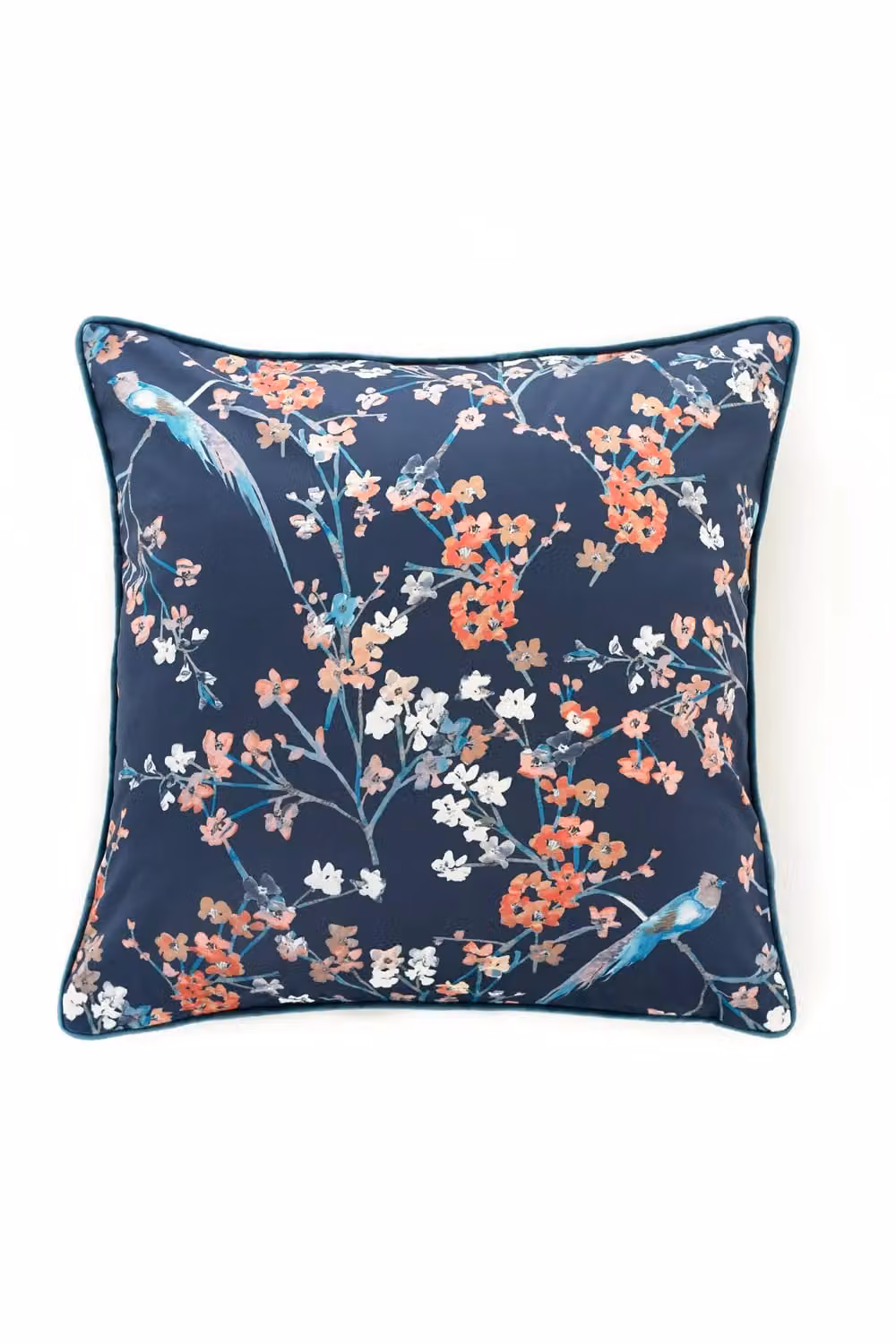 The Lyndon Company Nightbird Square Floral Filled Cushion in Coral, White and Blue, W/D/H: 50 x 50 x 50 cm – 2