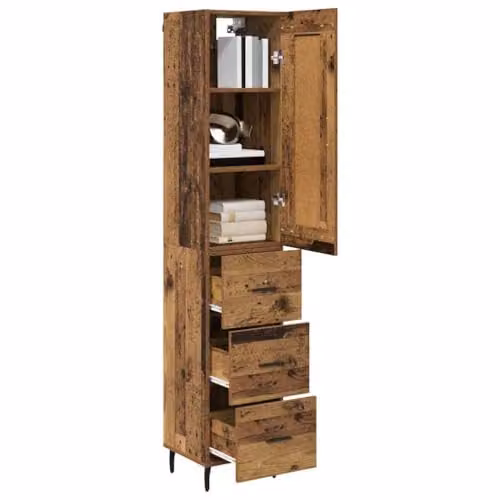 vidaXL Modern Highboard in Old Wood Brown, W/D/H: 34.5 x 34 x 180 cm