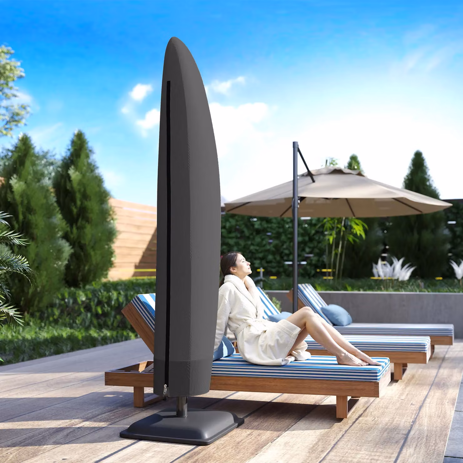 Outsunny Black PVC-Coated Polyester Cantilever Parasol Cover – 2