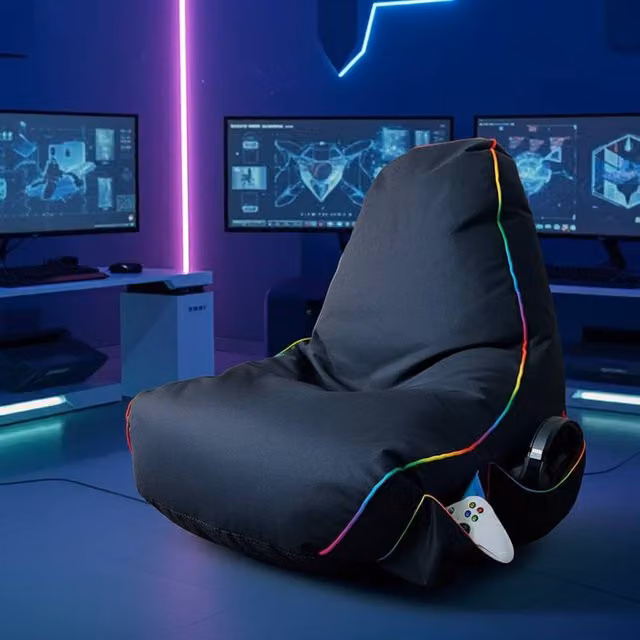 rucomfy Kids Gaming Bean Bag Chair in Black and Multicolour with Water-Repellent Removable Fabric Cover – 1