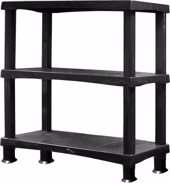 Forgevio Pack of 2 Black Plastic 3 Tier Shelving Units