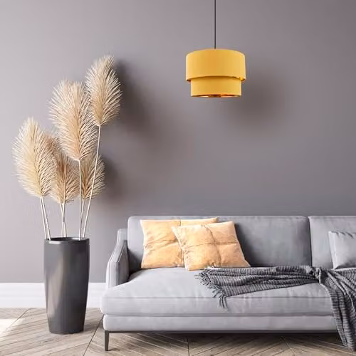 Happy Homewares Modern Round Cotton Fabric Double Tier Ceiling Pendant Lamp Shade in Yellow with Gold Inner, W: 20 cm, H: 30 cm – 2