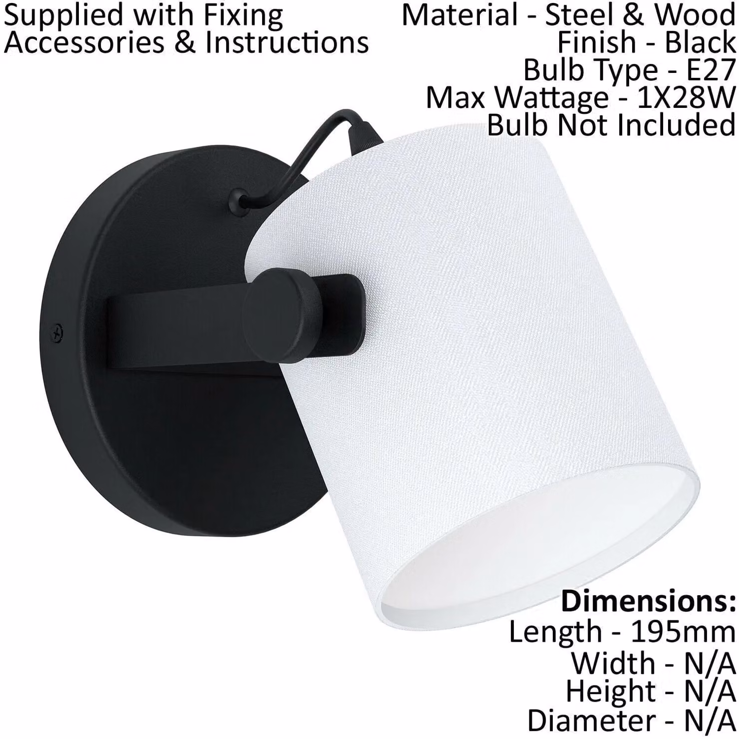 Loops Modern Black and White Ceiling Pendant Light and 2x Matching Wall Lights with Adjustable Fabric Shades – 1