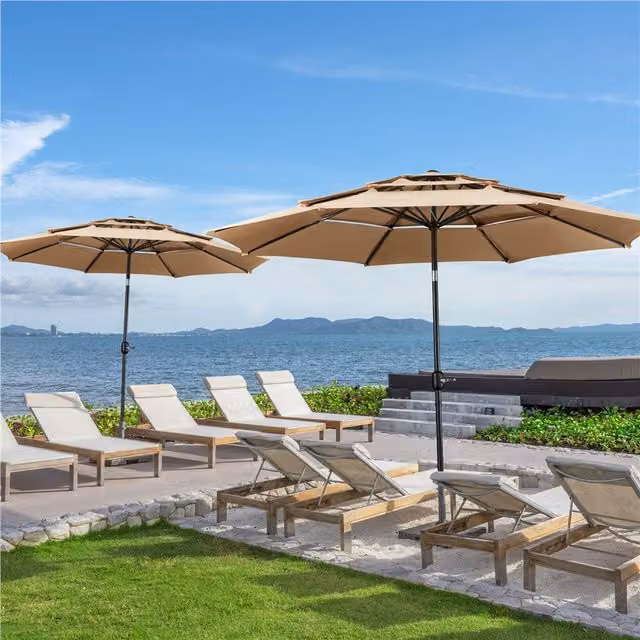 Yaheetech 3m Vented Patio Umbrella in Beige and Brown with Steel Frame and Polyester Canopy