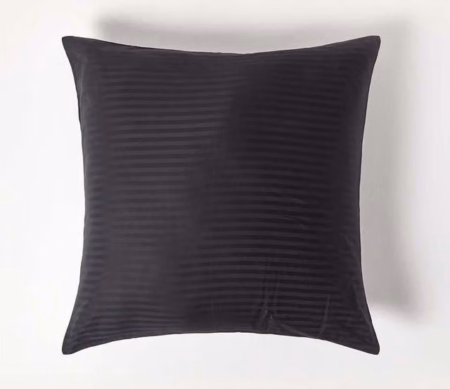 Homescapes Black Egyptian Cotton Mako Satin Striped Euro Pillowcase with Zip, W/D/H: 80 x 80 cm, 330 TC
