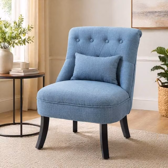 STILVORA Blue Fabric Tub Armchair with Metal and Rubberwood Frame – 1