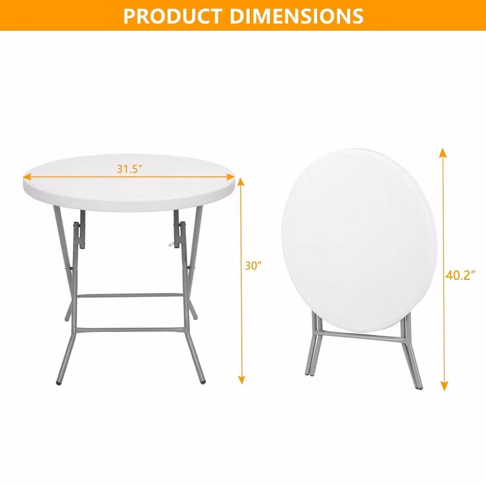 EONLION White Round Folding Plastic Coffee Table, Diameter: 100 cm – 2